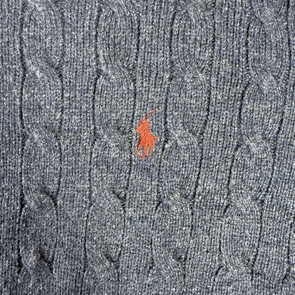 Polo Ralph Lauren Sweater Mens Large Blue Cable Knit Silk Crewneck Pullover - Picture 2 of 11